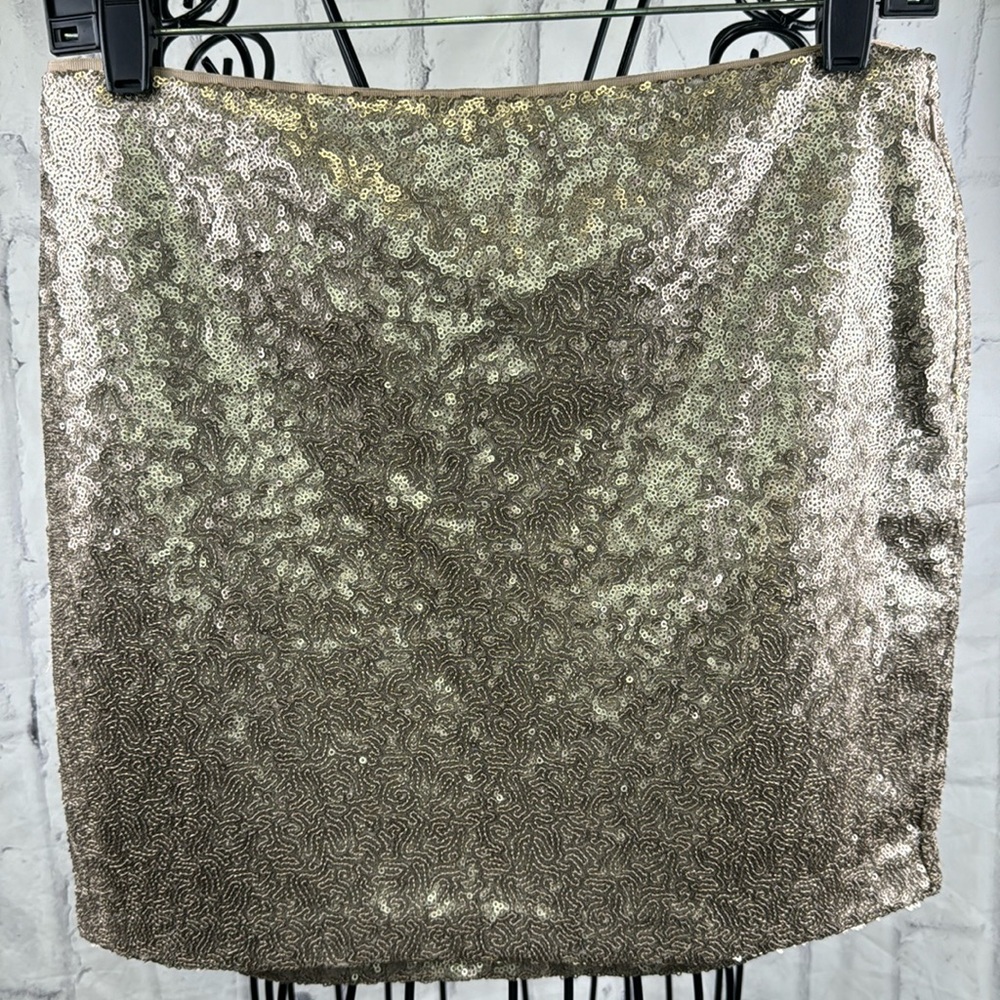 Gap Gold Sequin Mini Skirt Champagne Side Zip Fully Lined Glam